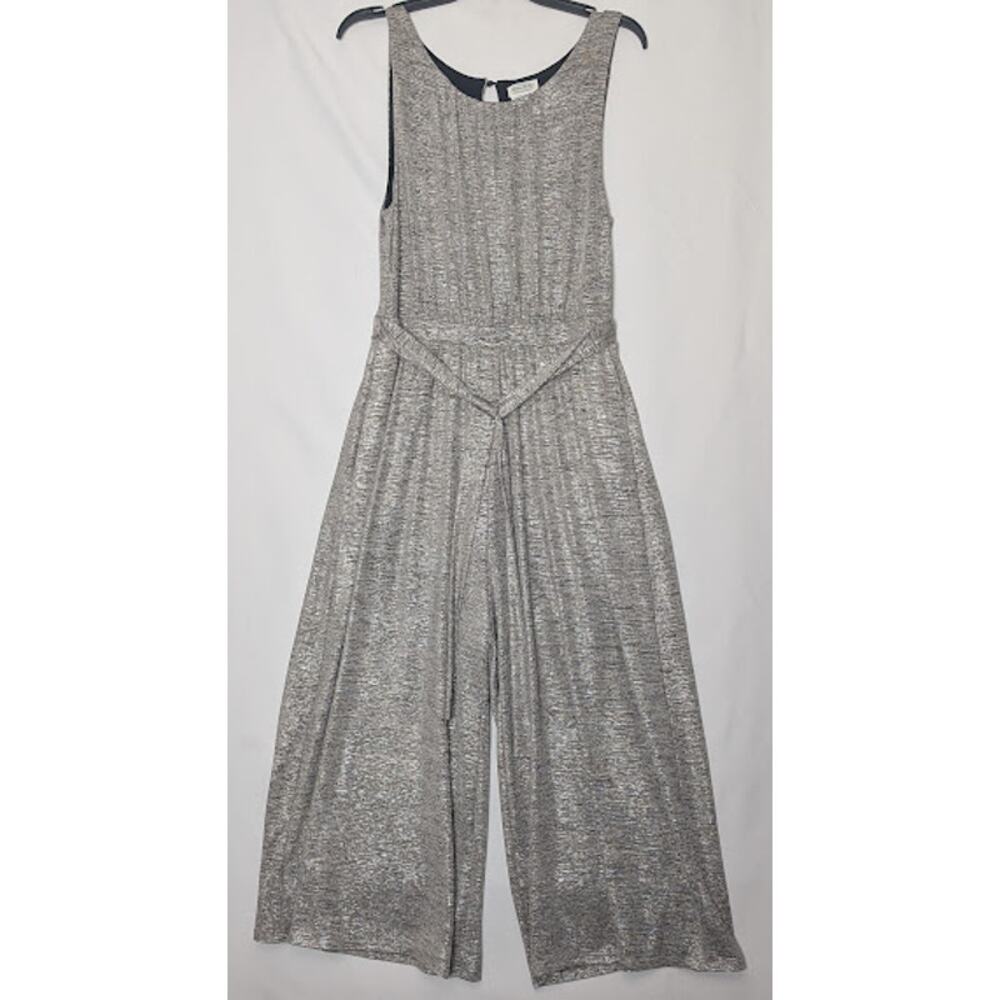 ANTHROPOLOGIE Meadow Rue Womens Alchemist Jumpsuit Metallic Silver Stretch M